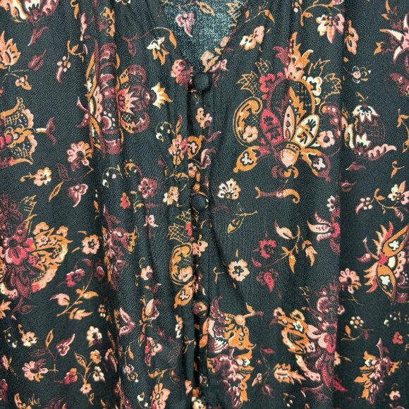NWT Women's Floral Tie Front Blouse Top, Black Sz XS - Picture 3 of 6